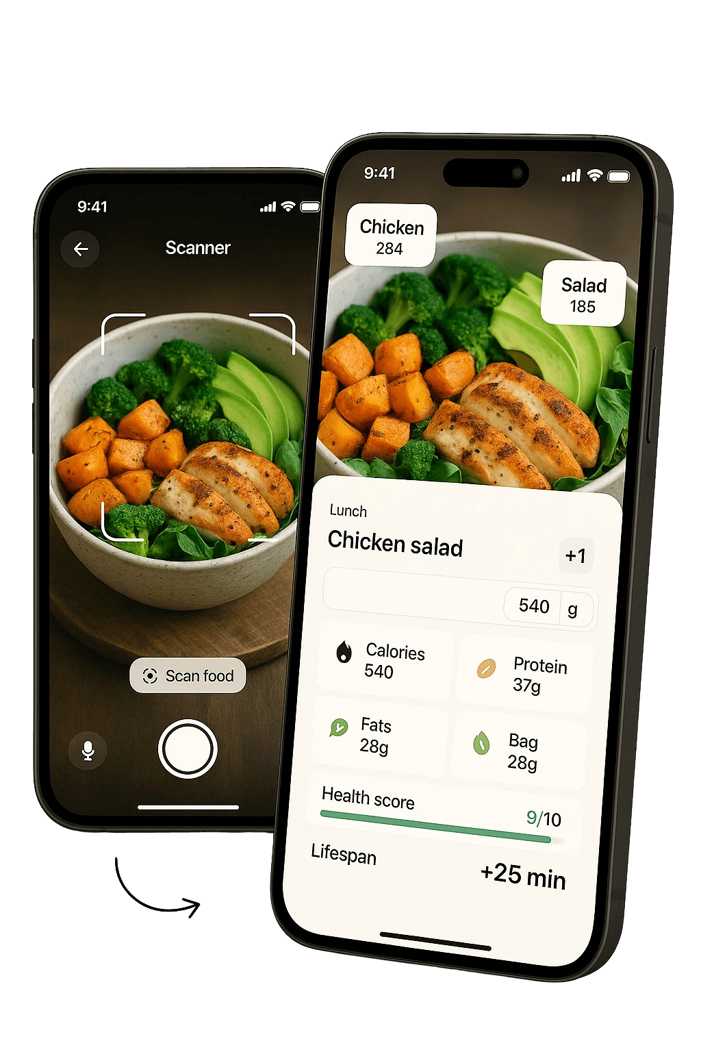 LifeBar AI Food Scanner showing lifespan impact per meal